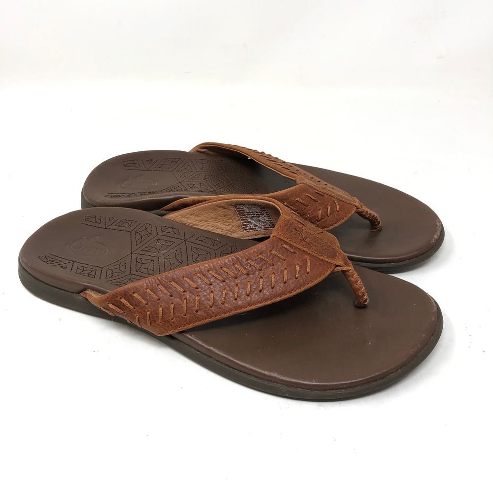 Chaco Mens 9 Sandals Brown Leather Woven Thong Jackson Flip Flops